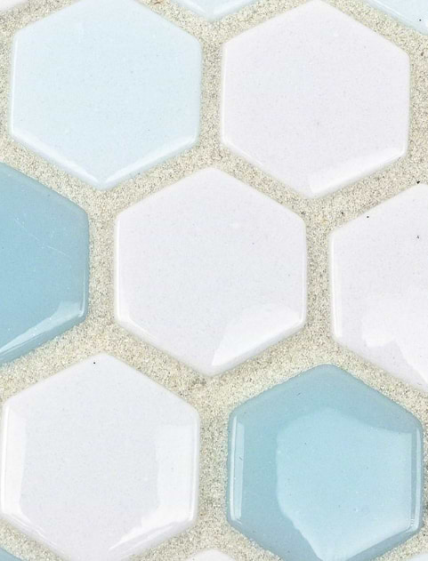 Halcyon Ice Rink Hexagon Blue Polished Glass Tile
