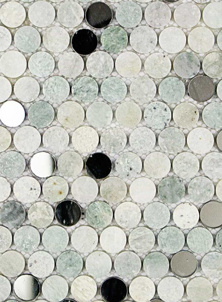Ming Green with Mirror Penny Round Marble & Glass Tile
