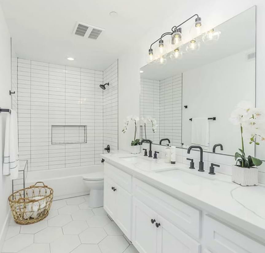 4x12 Basic White Subway Tile shown in bathroom on every wall