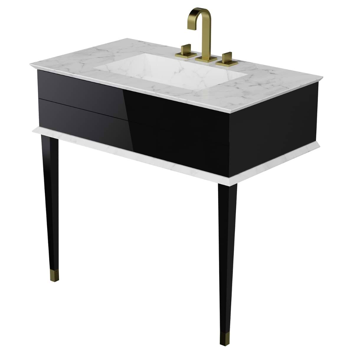 Classic Carrara 36" Black Vanity with Gold Accents 