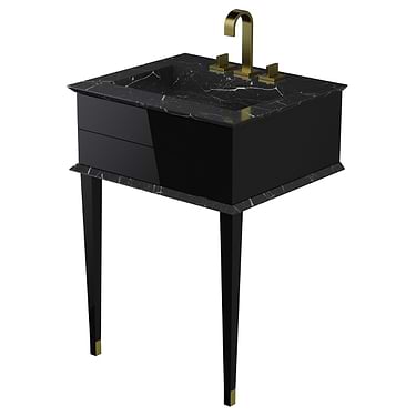 Classic Nero Marquina 24" Black Vanity with Gold Accents 