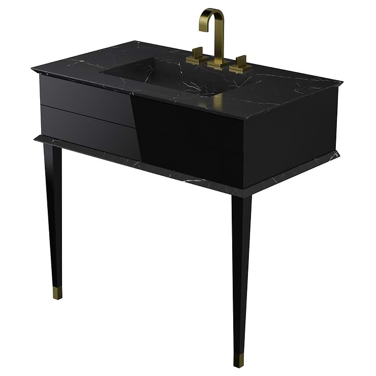 Classic Nero Marquina 36" Black Vanity with Gold Accents ; in Black; in Style Ideas Traditional, Transitional