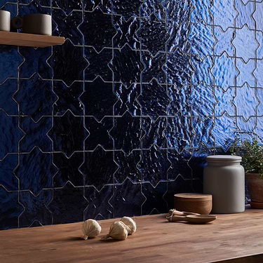 Behati Blue 4" Star Cross Polished Glass Mosaic Tile - Sample