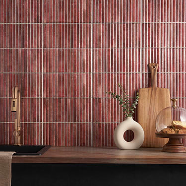 Curve Red Fluted 6x12 3D Glossy Ceramic Tile