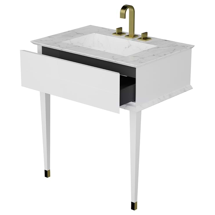 Classic Carrara 30" White Vanity with Gold Accents 