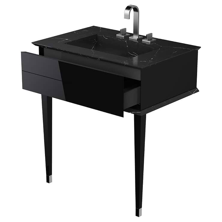 Classic Nero Marquina 30" Black Vanity with Chrome Accents 