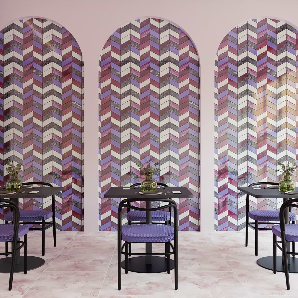 Meta Fiji Purple 2x5 Chevron Glossy Glass Mosaic by Elizabeth Sutton