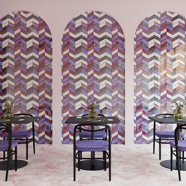 Elizabeth Sutton Meta Fiji Purple 2x5 Chevron Glossy Glass Mosaic Tile