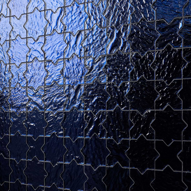 Behati Blue 4" Star Cross Polished Glass Mosaic Tile