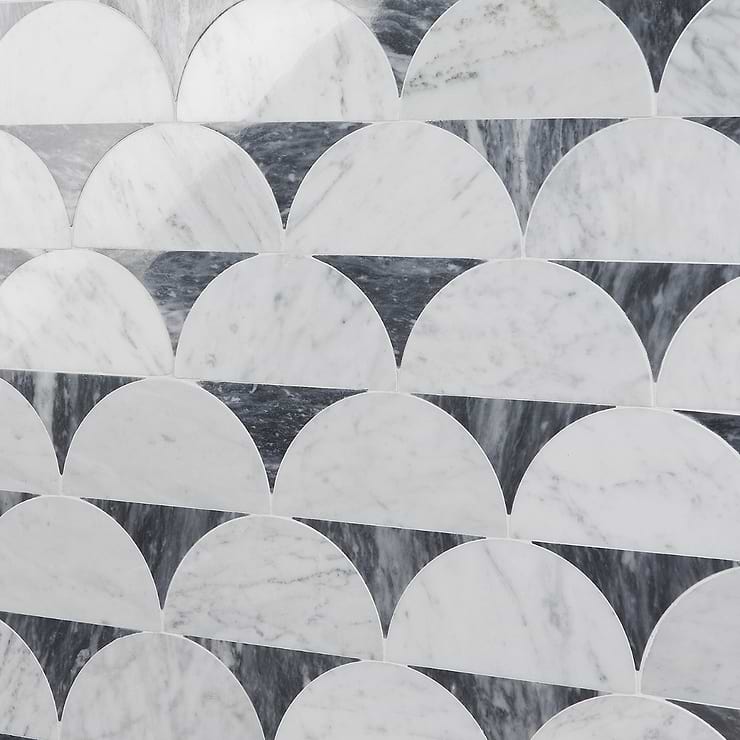 Moonrise Bardiglio Gray Polished Marble Waterjet Mosaic Tile