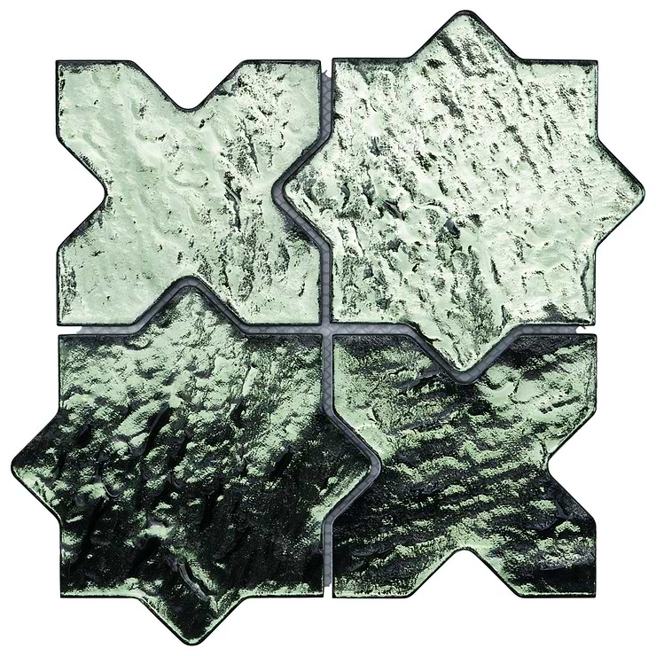 Behati Green 4" Star Cross Polished Glass Mosaic Tile