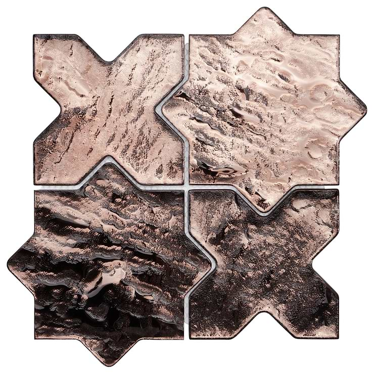 Behati Bronze 4" Star Cross Polished Glass Mosaic Tile