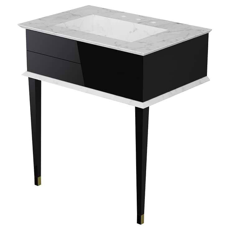 Classic Carrara 30" Black Vanity with Gold Accents 