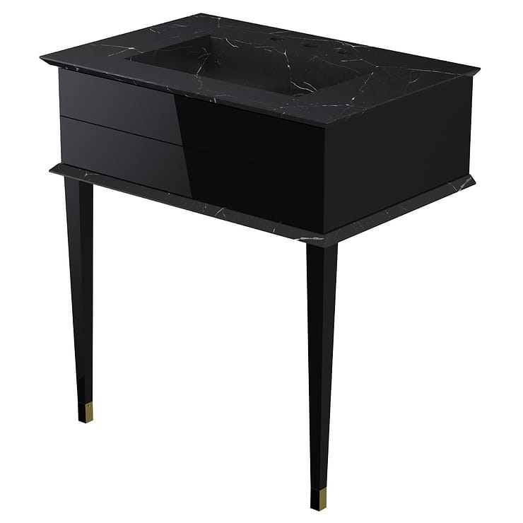 Classic Nero Marquina 30" Black Vanity with Gold Accents 