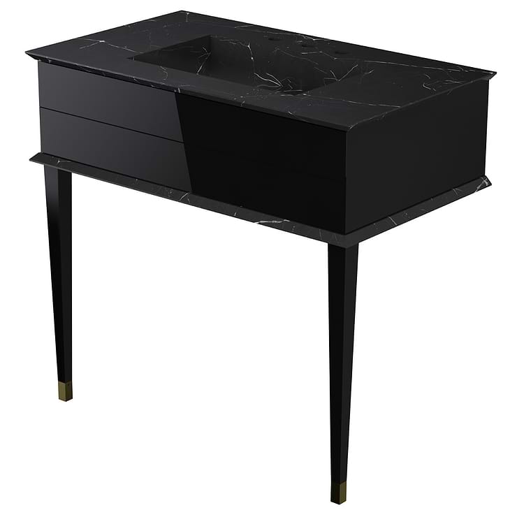 Classic Nero Marquina 36" Black Vanity with Gold Accents 