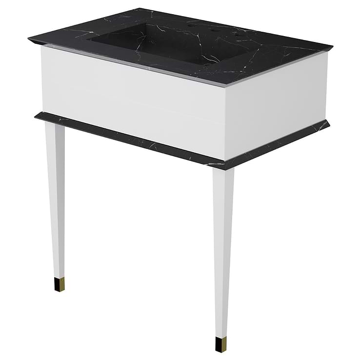 Classic Nero Marquina 30" White Vanity with Gold Accents 