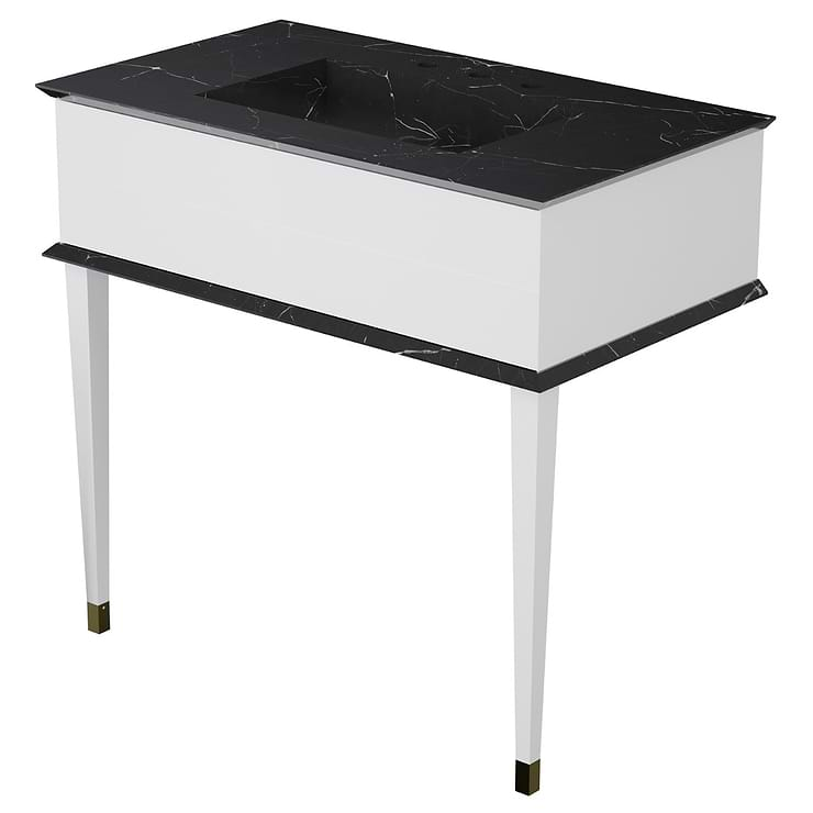 Classic Nero Marquina 36" White Vanity with Gold Accents