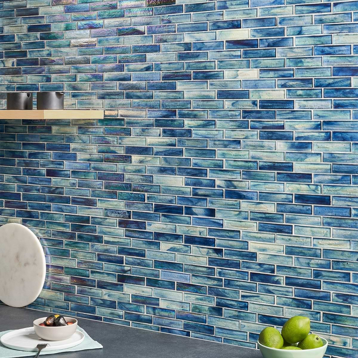 Artwave  Beach Blue Iridescent 1x4 Polished Glass Mosaic Tile