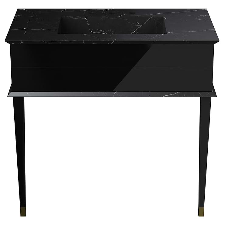 Classic Nero Marquina 36" Black Vanity with Gold Accents 