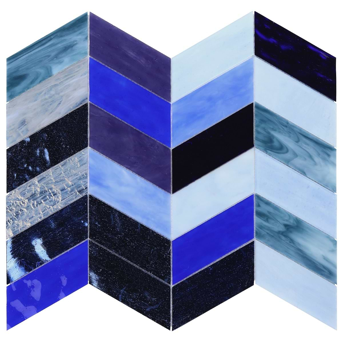 Elizabeth Sutton Meta Bayou Blue 2x5 Chevron Glossy Glass Mosaic Tile