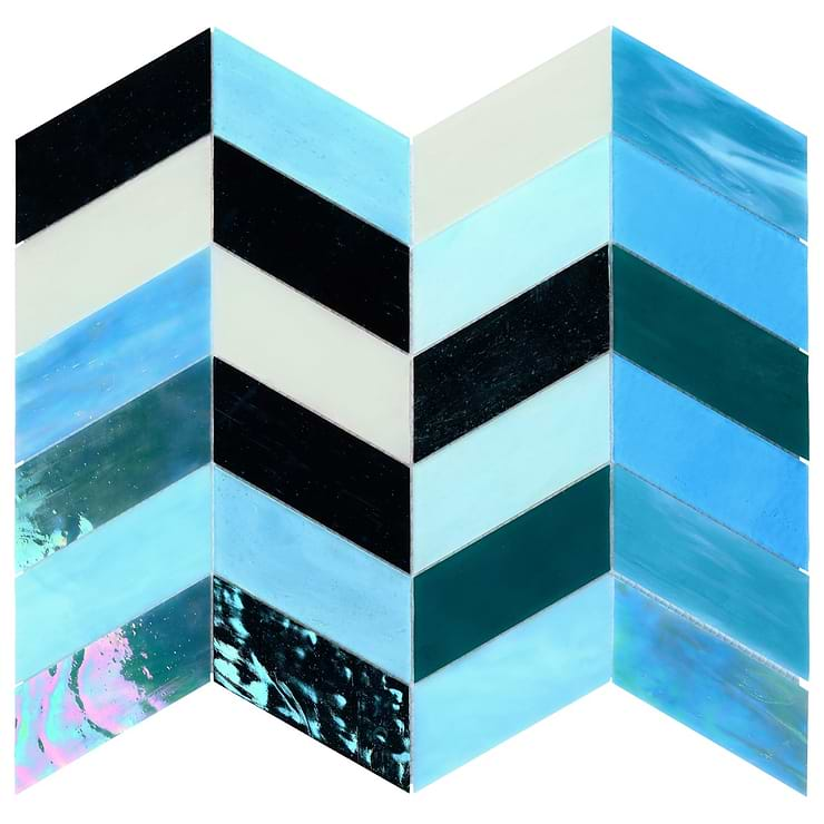 Elizabeth Sutton Meta Tulum Turquoise Blue 2x5 Chevron Glossy Glass Mosaic Tile