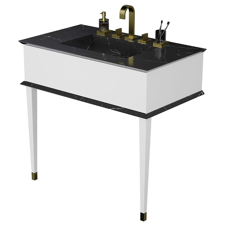 Classic Nero Marquina 36" White Vanity with Gold Accents