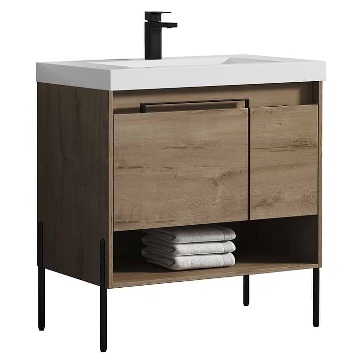 Kaleb 36'' Classic Oak Vanity and Counter; in Style Ideas Contemporary, Industrial, Mid Century, Modern, Transitional