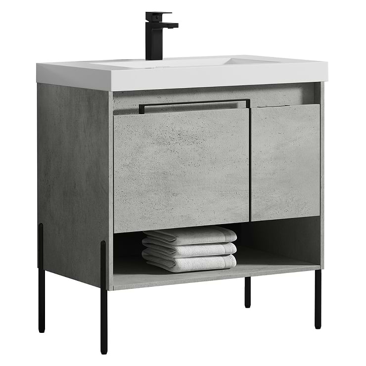 Kaleb 36'' Cement Gray Vanity and Counter; in Style Ideas Contemporary, Industrial, Mid Century, Modern, Transitional