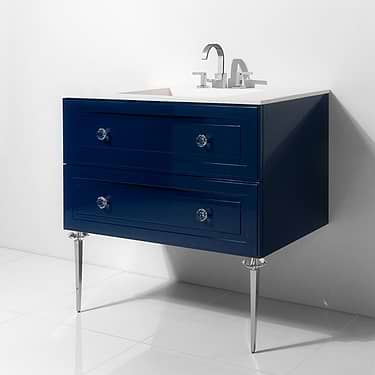 Alma Blue 30" Vanity with Chrome and Lucite Legs and Hardware