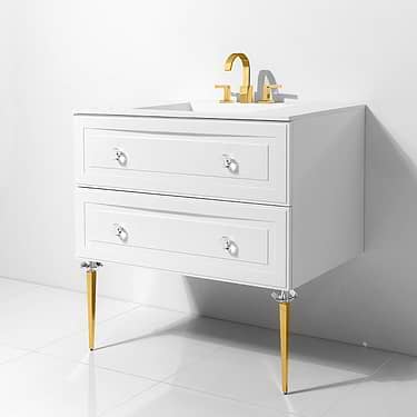 Alma Bianca White 36" Vanity with Gold  and Lucite Legs and Hardware