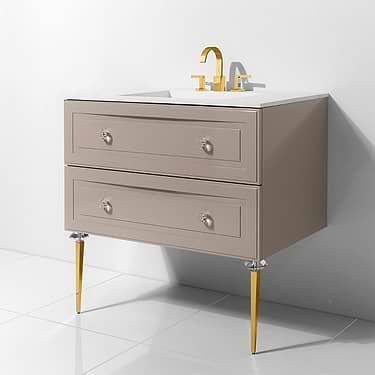 Alma Crema Beige 30" Vanity with Gold  and Lucite Legs and Hardware