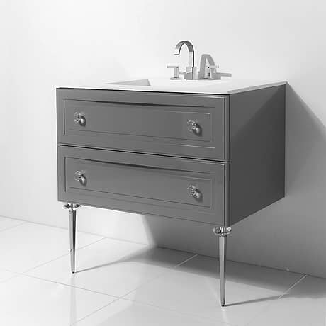 Alma Grigio Gray 42" Vanity with Chrome and Lucite Legs and Hardware