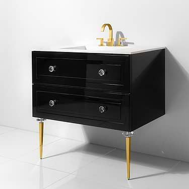 Alma Nero Black 30" Vanity with Gold Legs and Lucite Hardware
