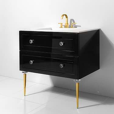 Alma Nero Black 42" Vanity with Gold Legs and Lucite Hardware