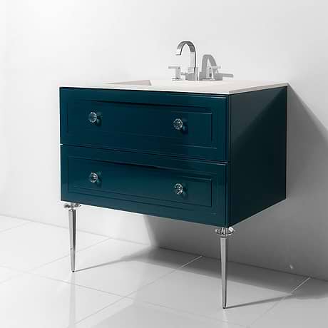 Alma Turchese Blue 30" Vanity with Chrome and Lucite Legs and Hardware