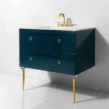 Alma Turchese Blue 42" Vanity with Gold  and Lucite Legs and Hardware