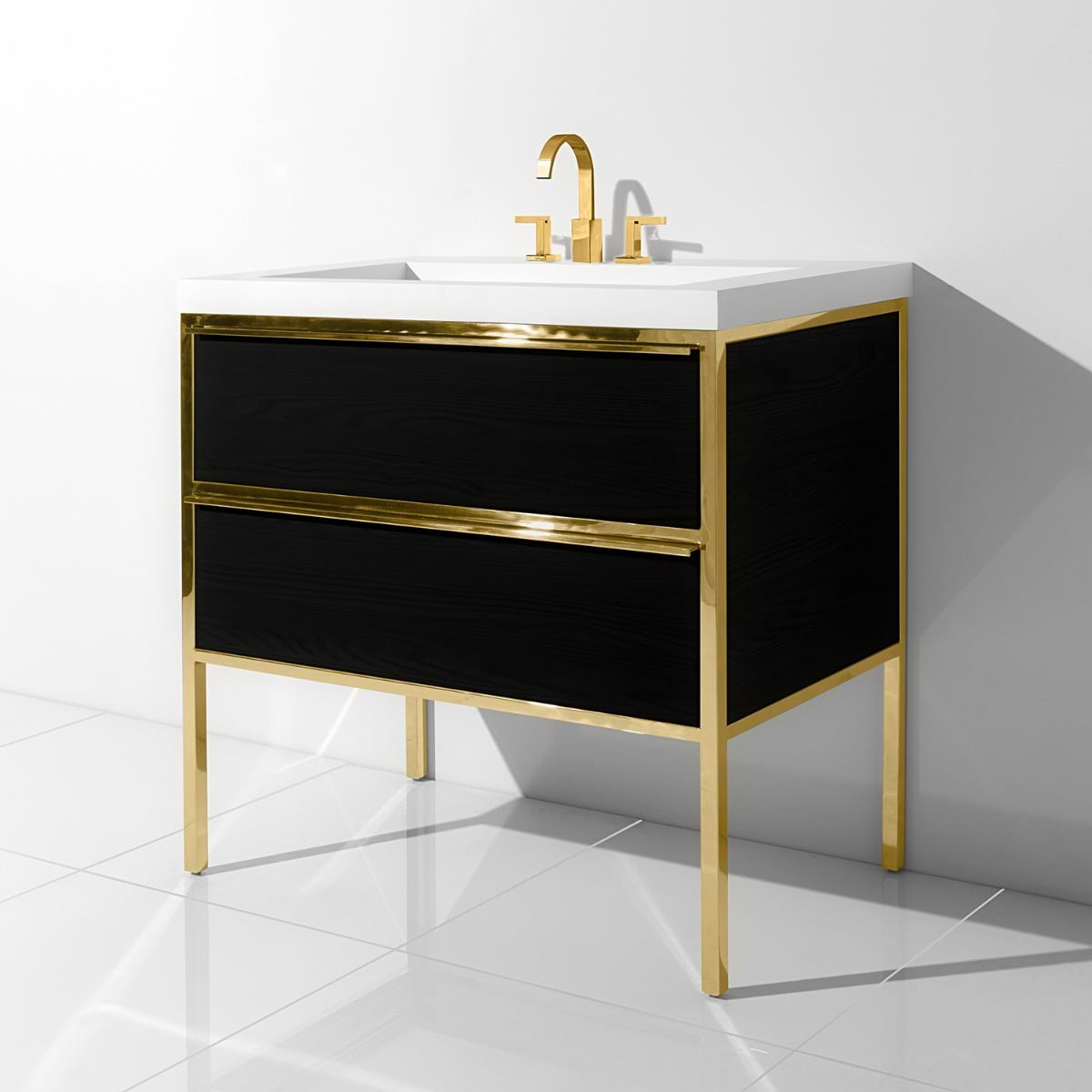 Element Black and Brass 24" Single Vanity with Integrated Top