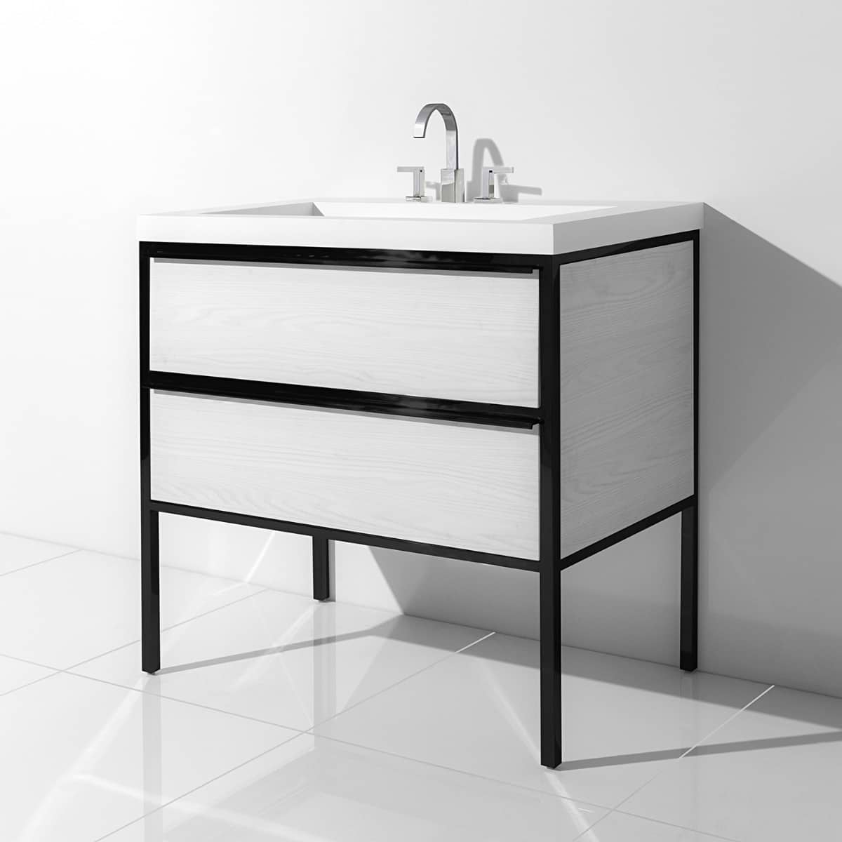 Element White and Black 36" Single Vanity with Integrated Top