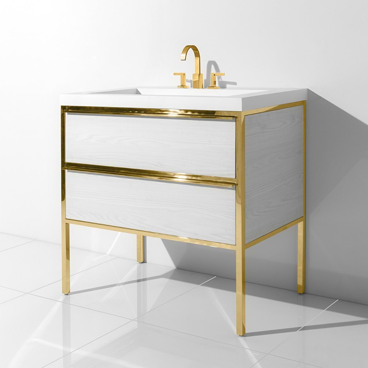 Element White and Brass 24" Single Vanity with Integrated Top