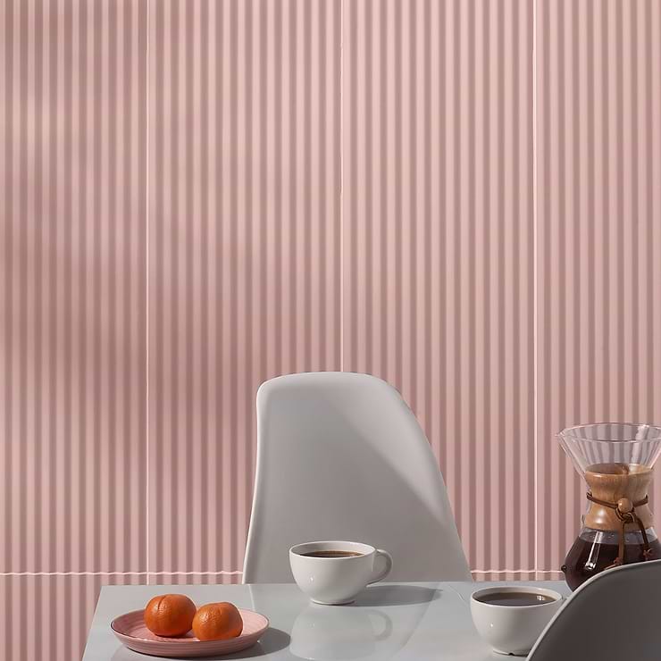 Mod Blush Pink 12x36 3D Fluted Matte Ceramic Tile 