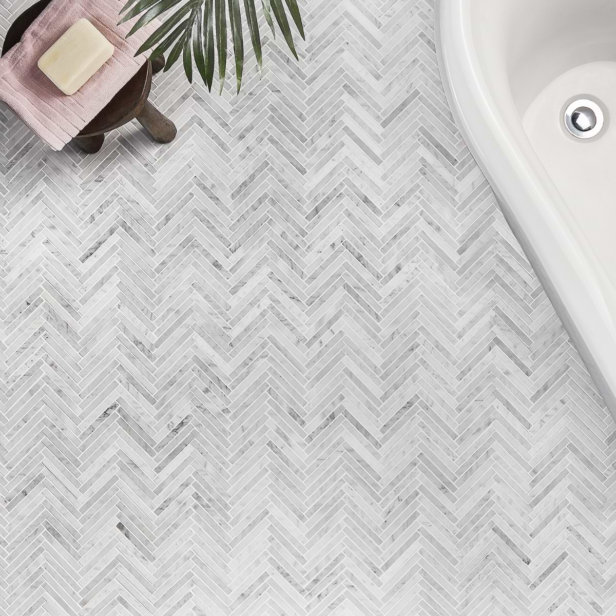 Carrara  White 1/2"x4" Herringbone Polished Marble Mosaic