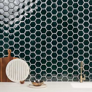 Nabi Midnight Blue Green 3" Hexagon Polished Glass Mosaic Tile - Sample