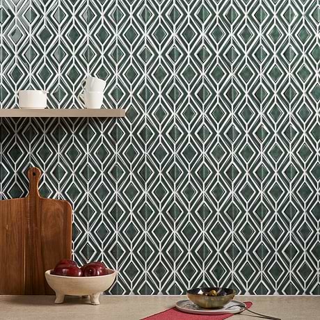Nabi Jewel Deep Emerald Green 3D Crackled Glossy Glass Mosaic Tile