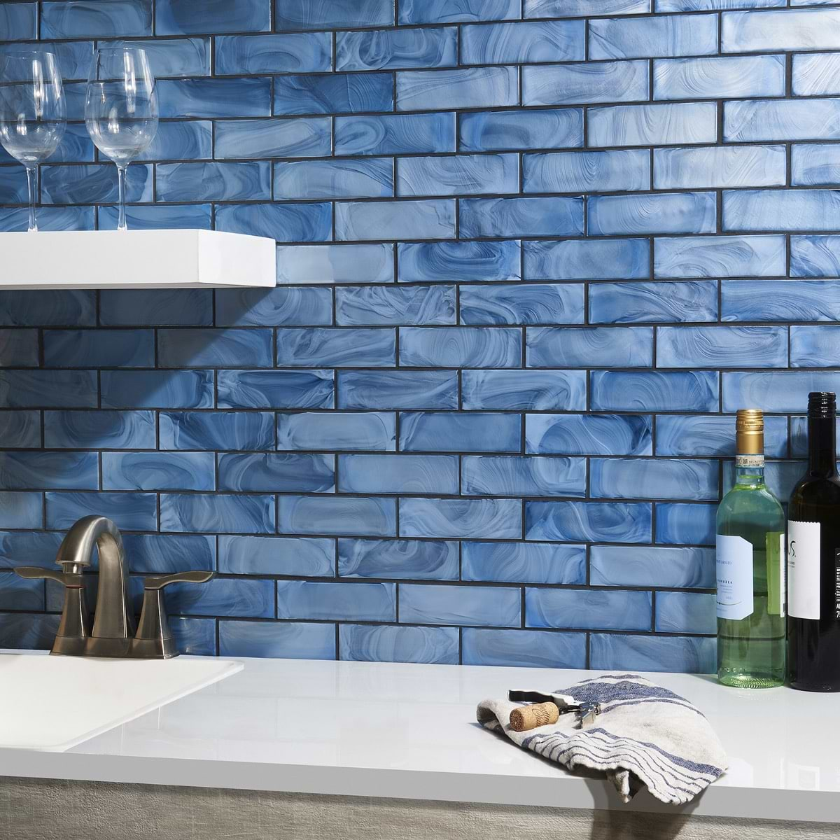 Magico Iridescent Sky Blue 2x6 Polished Glass Mosaic Tile