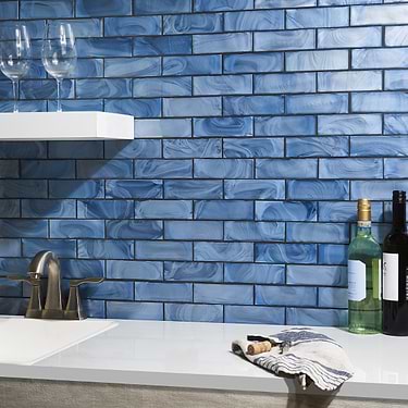 Magico Iridescent Sky Blue 2x6 Polished Glass Mosaic Tile - Sample