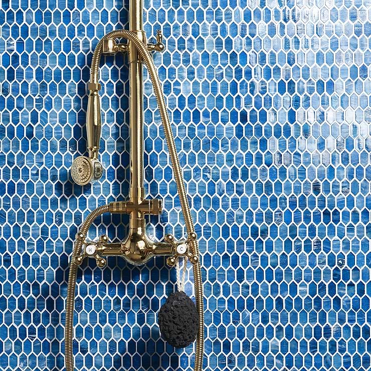 Flicker Iridescent Marine Blue 1/4" x 1" Polished Glass Mosaic Tile
