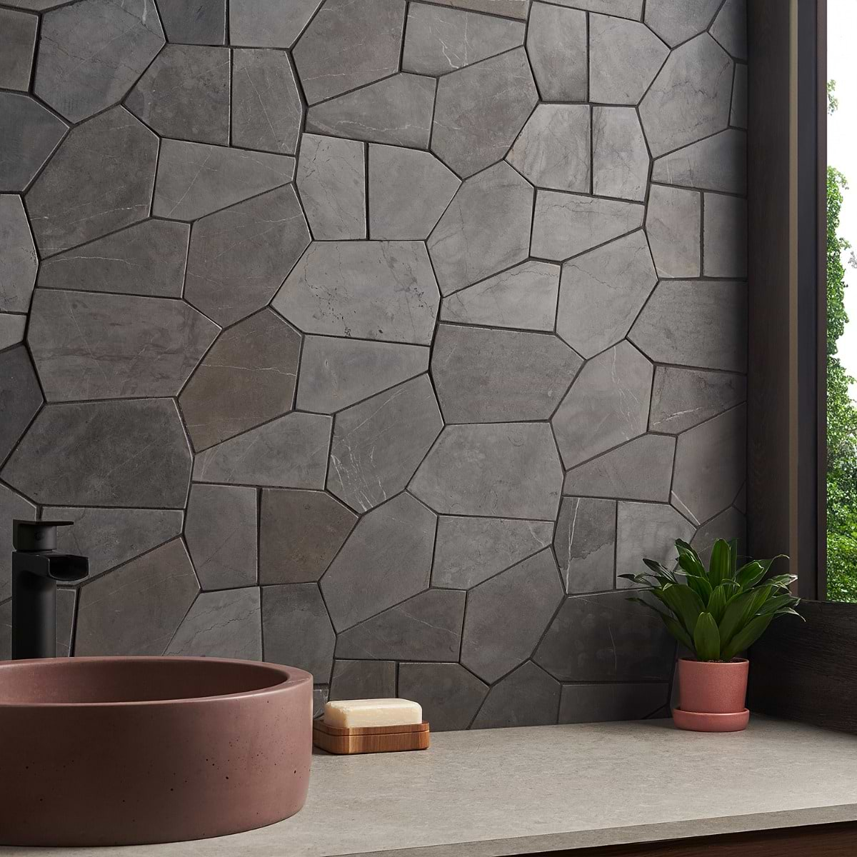 Nature Organica Java Dark Gray Honed Marble Mosaic Tile