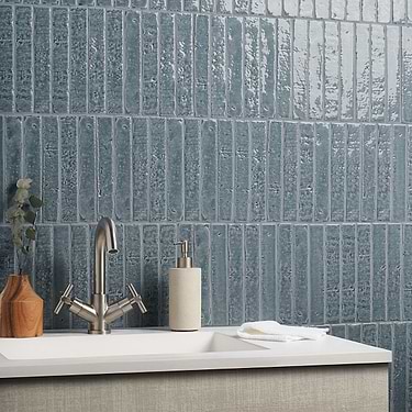 Wabi Sabi River Blue 1.5x9 Glossy Ceramic Tile - Sample
