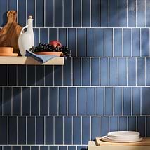 Color One Steel Blue 2x8 Glossy Lava Stone Tile