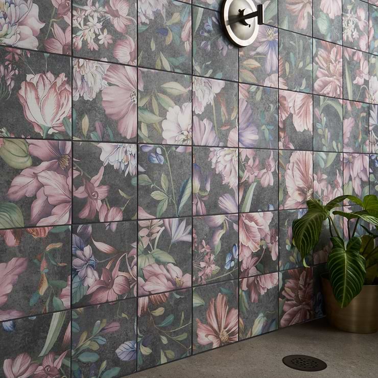 Angela Harris Wilder Garden Pink 8x8 Mural Matte Porcelain Tile
